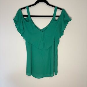 New York & Company Green Flutter Sleeve Blouse Size L